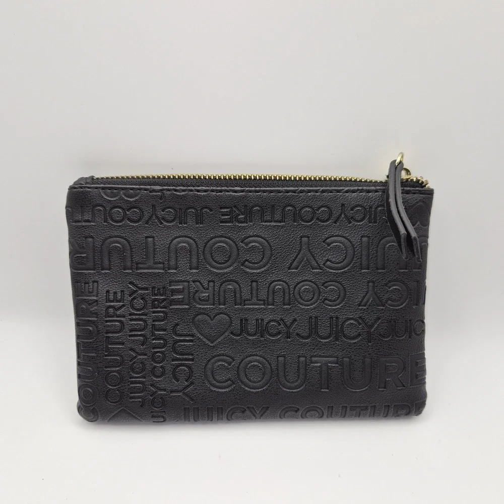 Juicy Couture Black Zip Wristlet Pouch Embossed Logo Cosmetic Bag